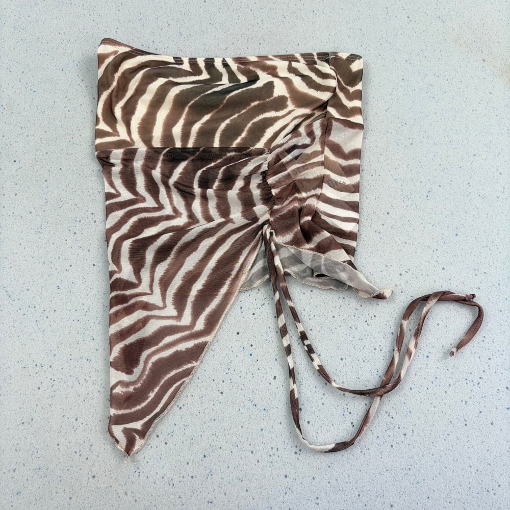 See You Monday Womens XS Zebra Print Mesh Ruched Handkerchief Tube Top Brown NEW